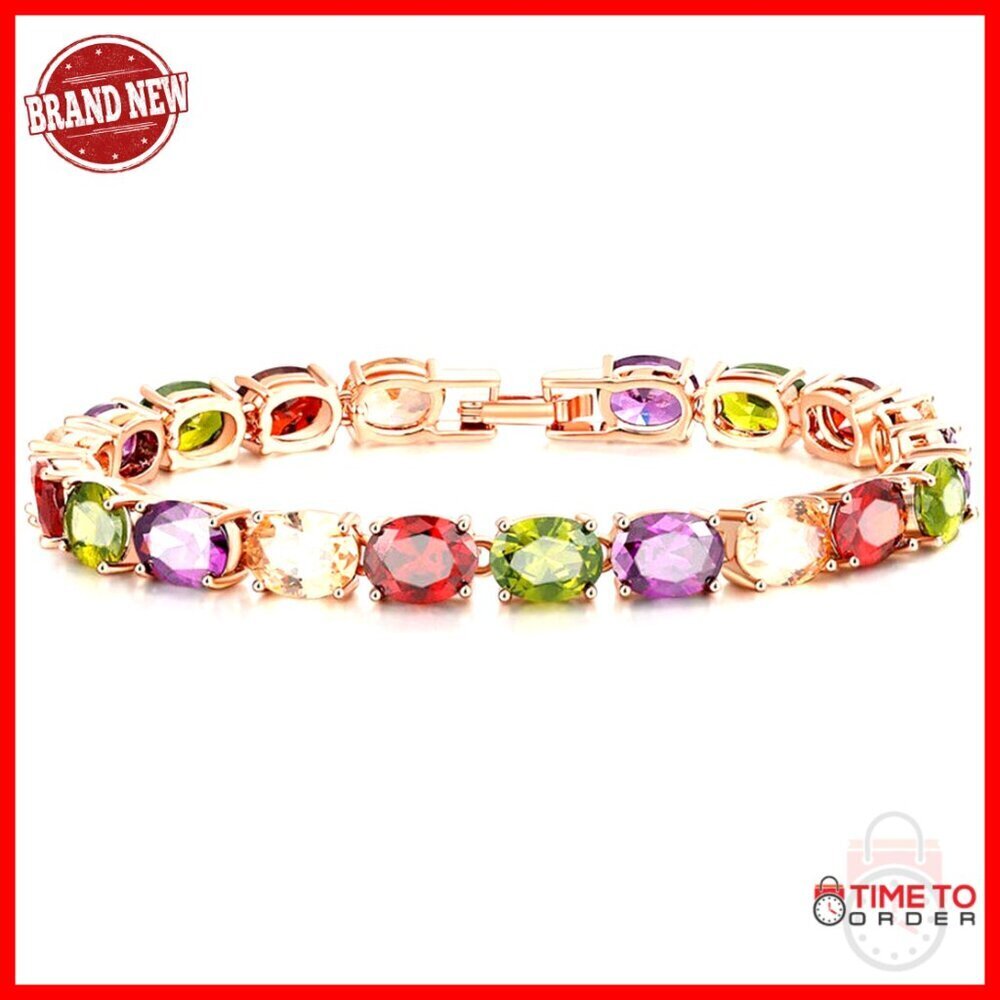 18K White Gold Plated Topaz Tennis Bracelet 7" Length Snap Closure
